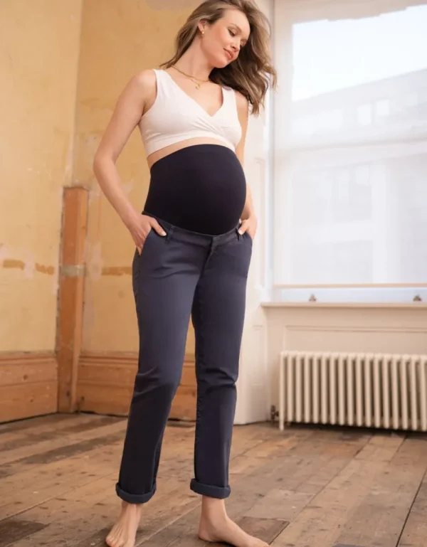 Cheap Navy Blue Over Bump Maternity Chinos Vrouw Broeken En Rokken