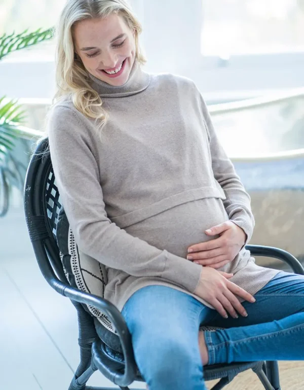 Online Oatmealkleurige Gebreide Katoenen Trui Voor Zwangerschap En Borstvoeding Vrouw Truien