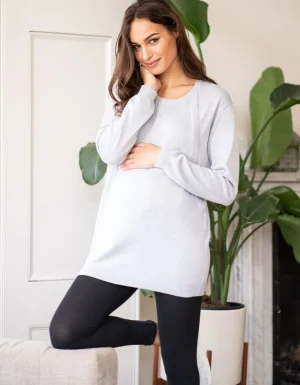 Shop Opklapbare Zwangerschaps- En Borstvoedingstrui Van Katoenmix In Zachtgrijs Vrouw Topjes
