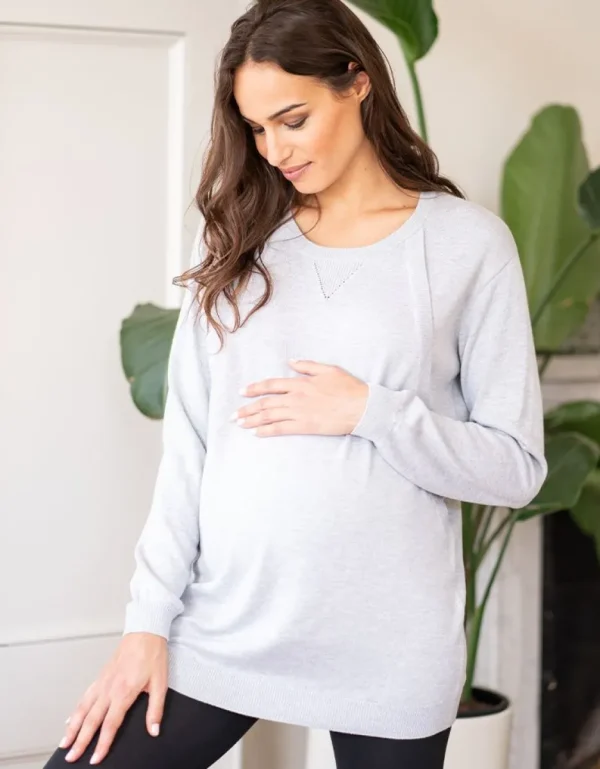 Shop Opklapbare Zwangerschaps- En Borstvoedingstrui Van Katoenmix In Zachtgrijs Vrouw Topjes