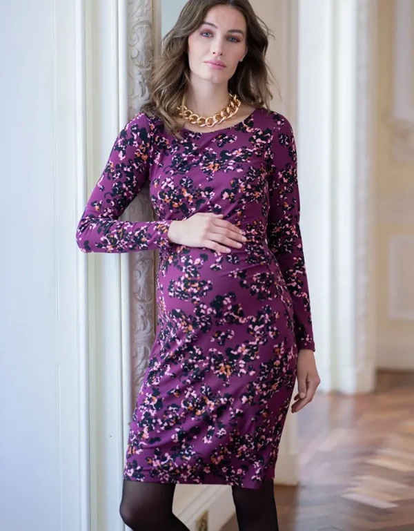 Best Paarse Zwangerschapsjurk In Bodycon-Stijl Van Tricot Met Print Vrouw Jurken