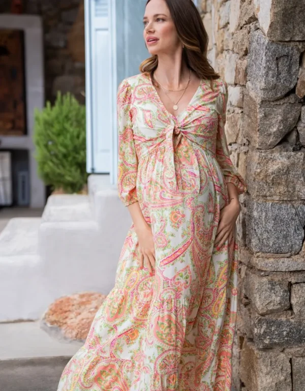 Discount Paisley Zwangerschaps- En Borstvoedingsjurk Met Voorzijdeknoopsluiting Vrouw Jurken