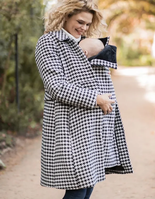 Sale Pied-De-Poule 3-In-1 Jas Met Wolmix Voor Zwangerschap En Het Dragen Van Een Baby Kinderen Babydragen Innovatie