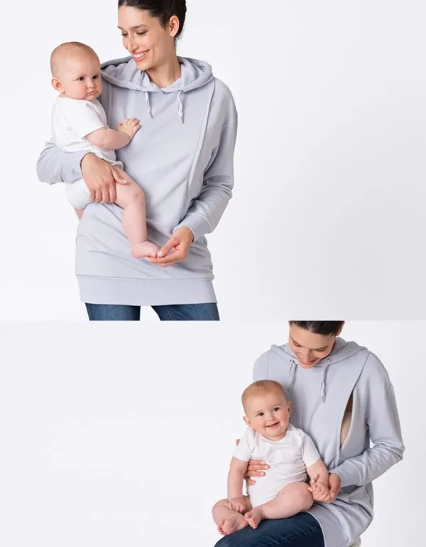 Fashion Poederblauwe Zwangerschaps- En Voedingshoodie Vrouw Topjes