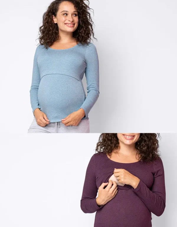 Sale Ribbed Maternity & Nursing Tops Twin Pack Vrouw Topjes