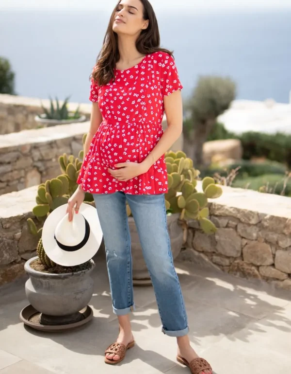 Shop Rode Geweven Positie- En Voedingsshirt Vrouw Topjes