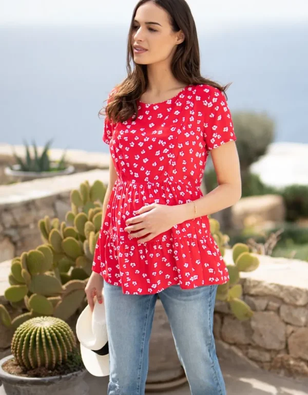 Shop Rode Geweven Positie- En Voedingsshirt Vrouw Topjes