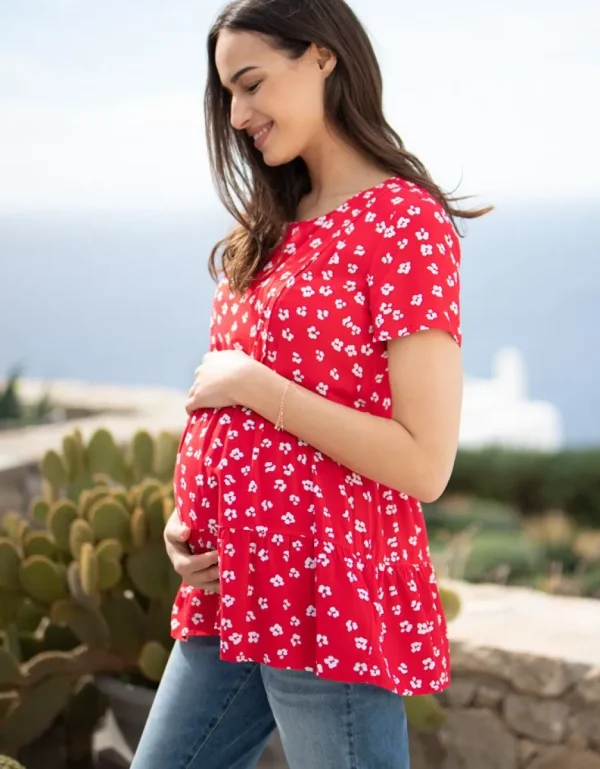 Shop Rode Geweven Positie- En Voedingsshirt Vrouw Topjes
