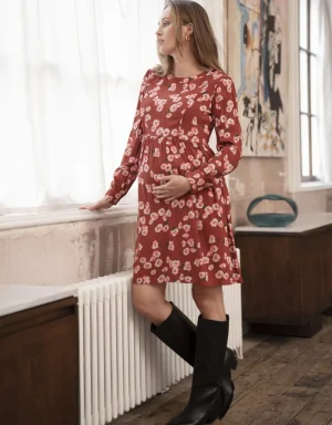 Fashion Roestbruine Zwangerschaps- En Borstvoedingsjurk Met Bloemenpatroon Vrouw Jurken
