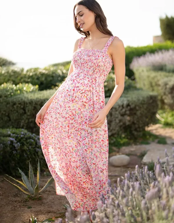 Fashion Roze Gebloemde Maxi Positiejurk Vrouw Jurken