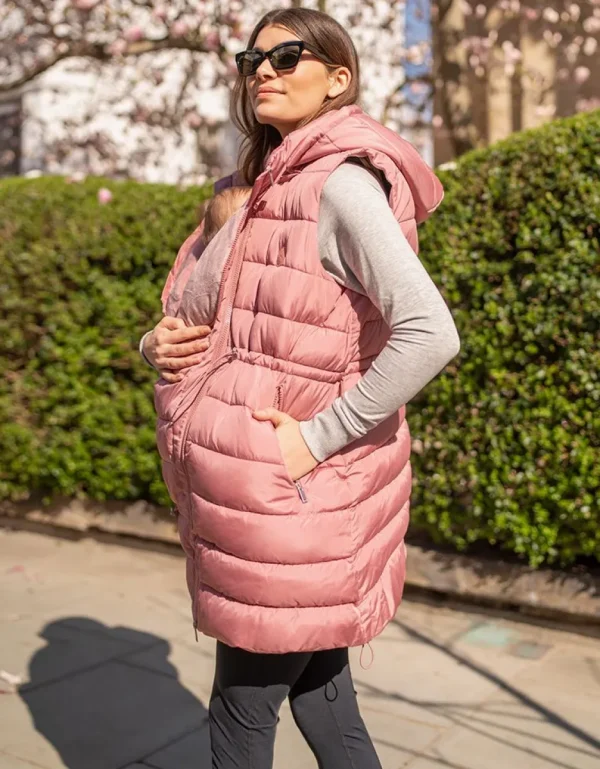 Outlet Roze Longline Gewatteerd 3-In-1 Zwangerschaps- Tot Draaggilet Met Capuchon Kinderen Babydragen Innovatie