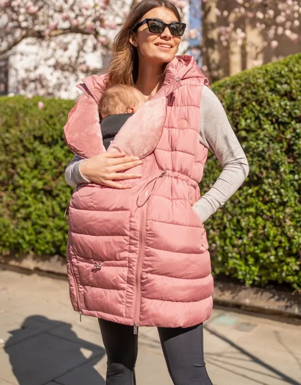 Outlet Roze Longline Gewatteerd 3-In-1 Zwangerschaps- Tot Draaggilet Met Capuchon Kinderen Babydragen Innovatie