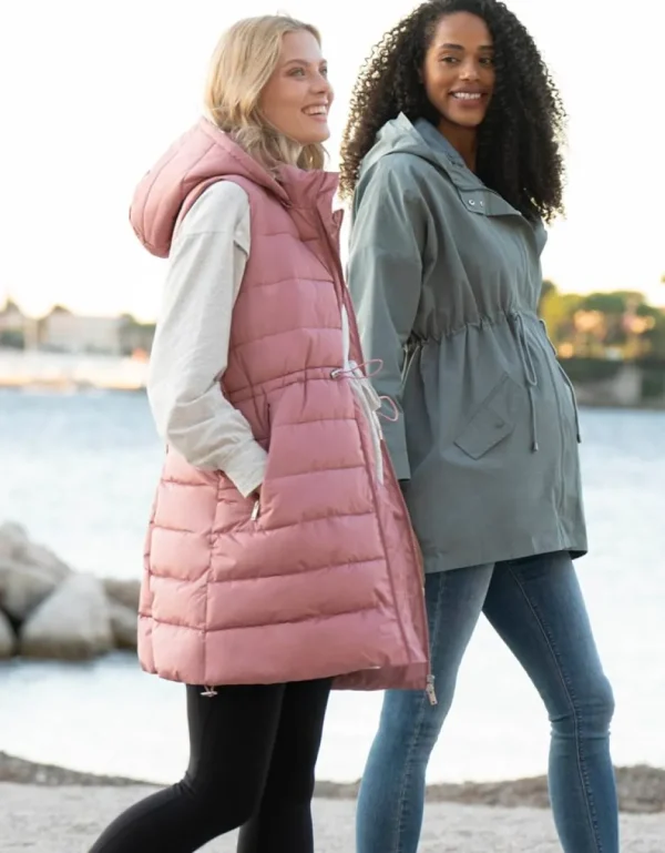 Outlet Roze Longline Gewatteerd 3-In-1 Zwangerschaps- Tot Draaggilet Met Capuchon Kinderen Babydragen Innovatie