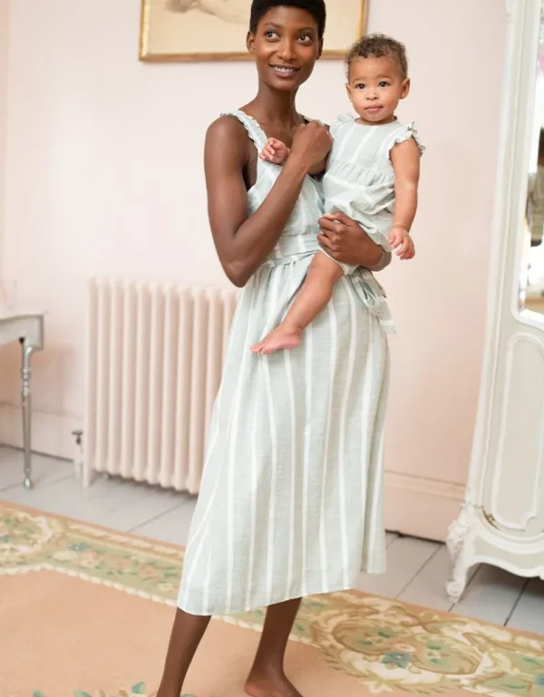 Online Sage & White Stripe Cotton Zwangerschaps Tot Borstvoeding Wikkeljurk Vrouw Jurken