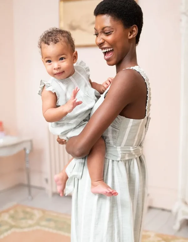 Online Sage & White Stripe Cotton Zwangerschaps Tot Borstvoeding Wikkeljurk Vrouw Jurken