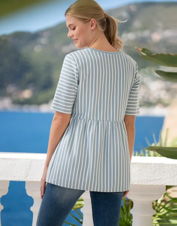 Best Salie Groen En Wit Gestreept Getailleerd Zwangerschaps- Tot Borstvoedings-T-Shirt Vrouw Topjes