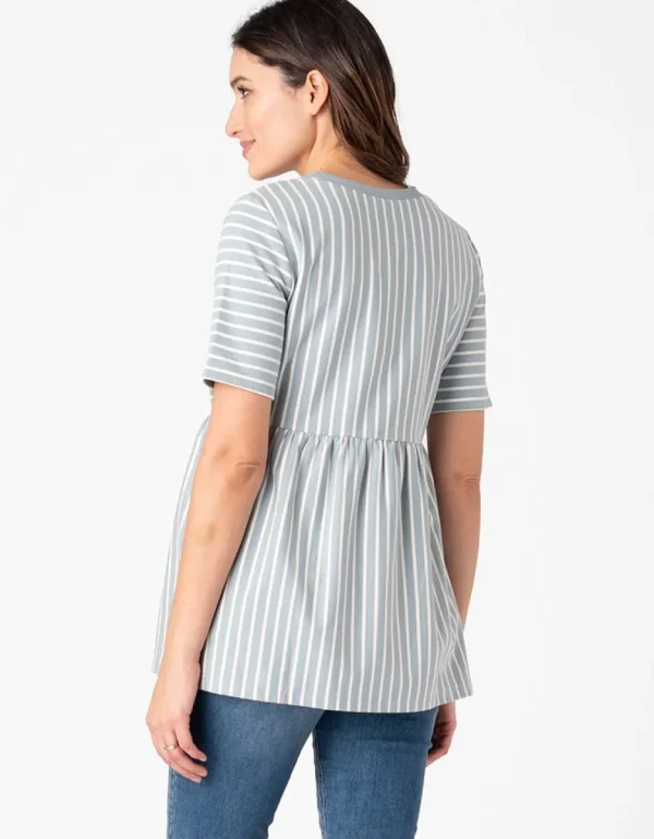 Best Salie Groen En Wit Gestreept Getailleerd Zwangerschaps- Tot Borstvoedings-T-Shirt Vrouw Topjes