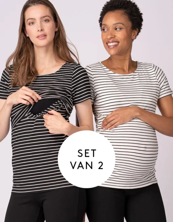 Sale Set Van Twee Essentiele Gestreepte Zwangerschaps- Tot Borstvoedings-T-Shirts Vrouw Topjes