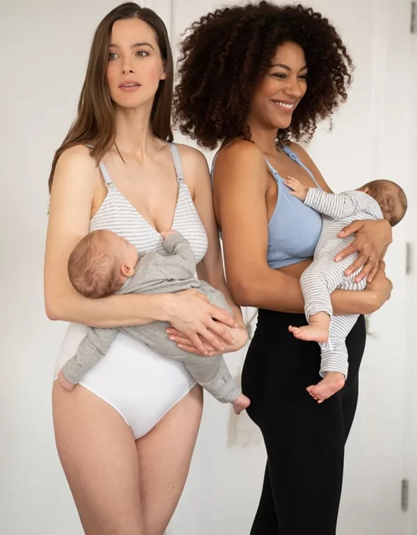 Online Set Van Twee Essentiele Katoenen Zwangerschaps- En Voedingsbeha'S In Grijze Strepen En Blauw Vrouw Pyjama'S En Loungewear