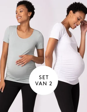 New Set Van Twee Essentiele Zwangerschaps-T-Shirts Vrouw Topjes