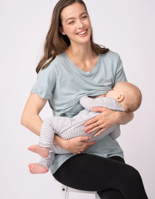 Store Set Van Twee Essentiele Zwangerschaps- Tot Borstvoedings-T-Shirts In Blauw En Groen Vrouw Topjes
