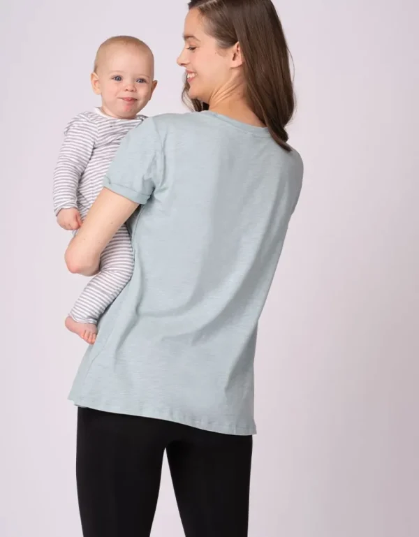 Store Set Van Twee Essentiele Zwangerschaps- Tot Borstvoedings-T-Shirts In Blauw En Groen Vrouw Topjes