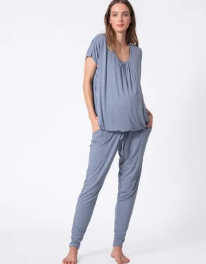 Best Superzachte Blauwe Zwangerschaps- En Voedingsloungeset Vrouw Zwangerschaps-Essentials