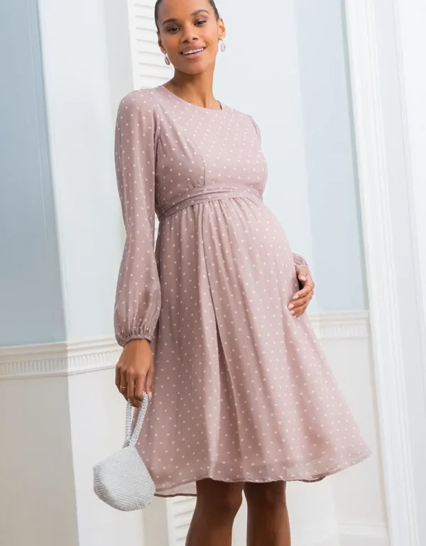 Discount Taupe En Witte Stippen Chiffon Jurk Voor Zwangerschap Tot Borstvoeding Vrouw Jurken