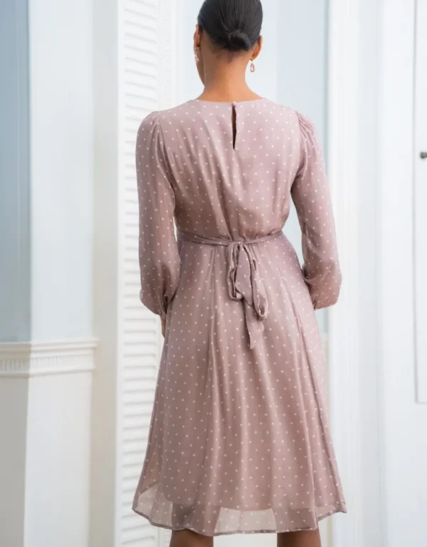 Discount Taupe En Witte Stippen Chiffon Jurk Voor Zwangerschap Tot Borstvoeding Vrouw Jurken
