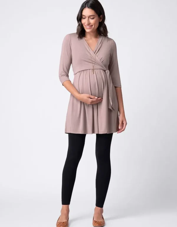 Shop Taupe Jersey Wrap Zwangerschaps- Tot Voedingstuniekjurk Vrouw Topjes