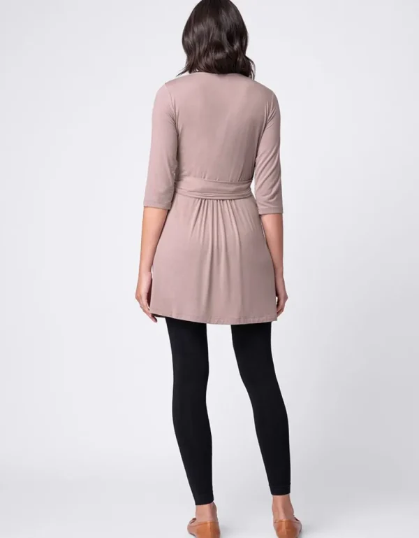Shop Taupe Jersey Wrap Zwangerschaps- Tot Voedingstuniekjurk Vrouw Topjes