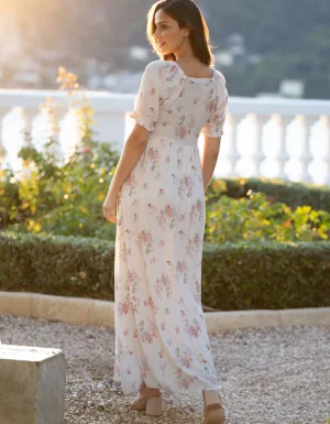 Best Sale Vintage Garden Florals Creme Maxi Zwangerschaps- En Voedingsjurk Vrouw Jurken