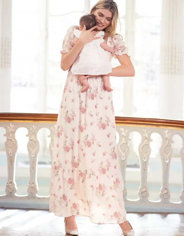 Best Sale Vintage Garden Florals Creme Maxi Zwangerschaps- En Voedingsjurk Vrouw Jurken