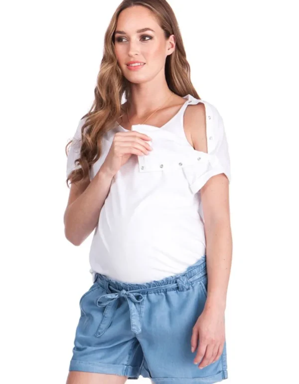 New Wit Katoenen Zwangerschaps- En Borstvoedings-T-Shirt Vrouw Topjes