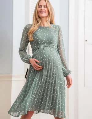Fashion Zwangerschaps- En Borstvoedingsjurk Van Chiffon Met Polkadotstippen In Saliegroen Vrouw Jurken