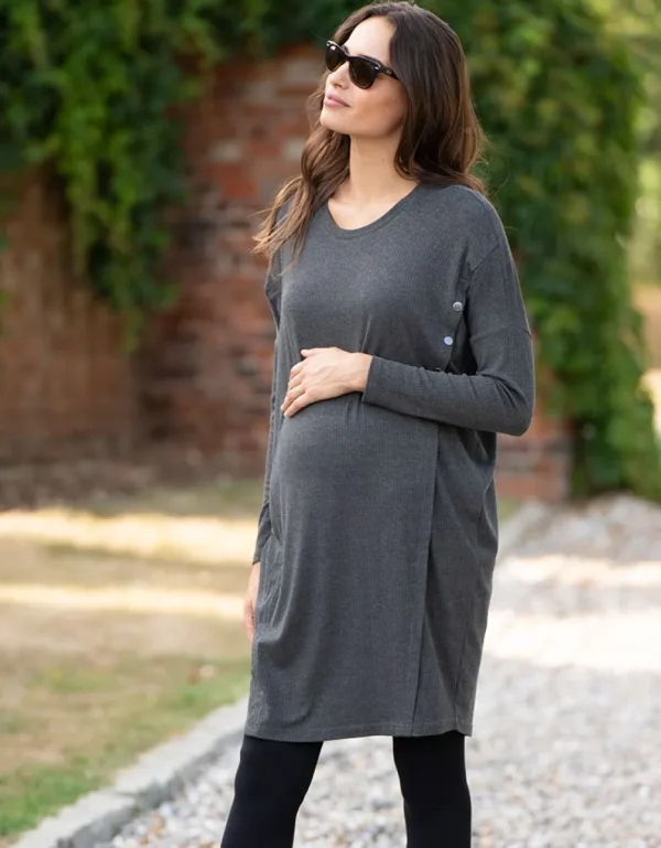 Flash Sale Zwangerschaps- En Borstvoedingsjurk Van Geribbeld Tricot Met Relaxte Pasvorm Vrouw Jurken