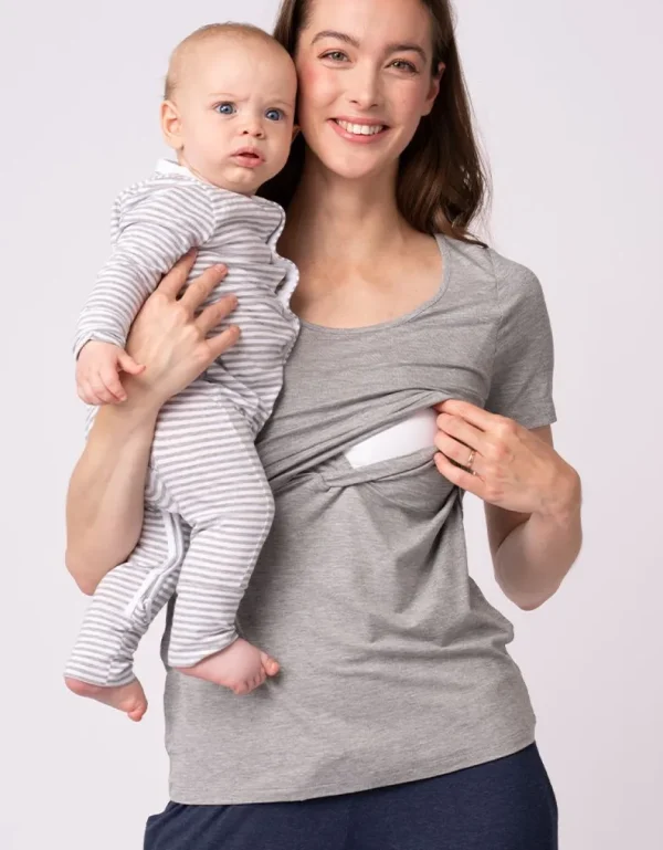 Cheap Zwangerschaps- En Borstvoeding-T-Shirts - Dubbelpak Marineblauw En Grijs Vrouw Topjes