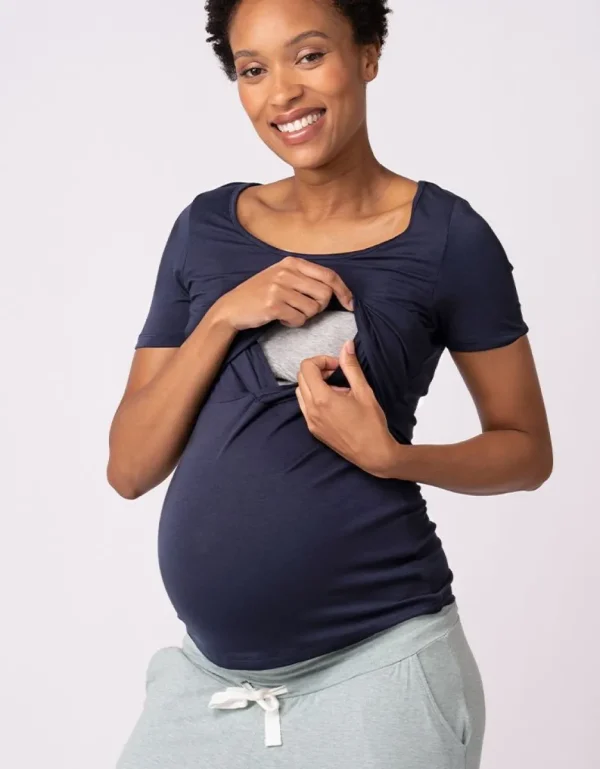 Cheap Zwangerschaps- En Borstvoeding-T-Shirts - Dubbelpak Marineblauw En Grijs Vrouw Topjes