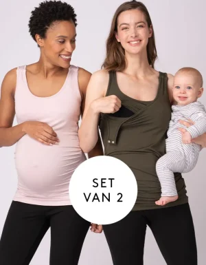 Fashion Zwangerschaps- En Voedingstops - Zachtroze En Kaki 2-Pack Vrouw Topjes