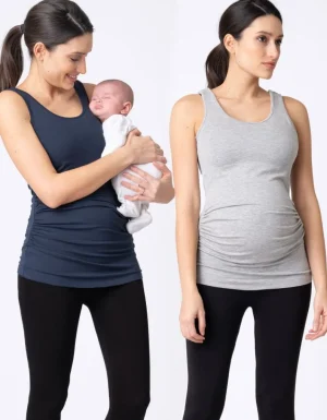 Sale Zwangerschaps- En Voedingstop - Grijs En Marine 2-Pack Vrouw Topjes