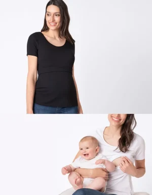 Clearance Zwangerschaps- En Voedings-T-Shirts - Zwart En Wit 2-Pack Vrouw Topjes