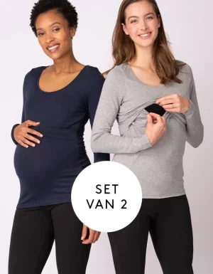 Cheap Zwangerschaps- En Voedingstops - Marine En Grijs 2-Pack Vrouw Topjes