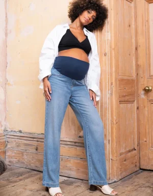 Cheap Zwangerschapsjeans Met Wijde Pijpen Voor Halverwege De Buik Vrouw Jeans