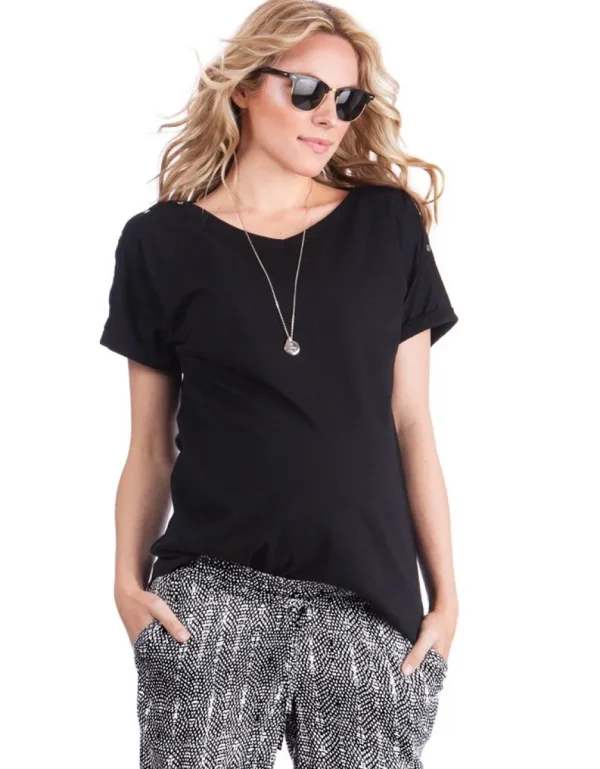 Best Zwart Katoenen Zwangerschaps- En Borstvoedings-T-Shirt Vrouw Topjes