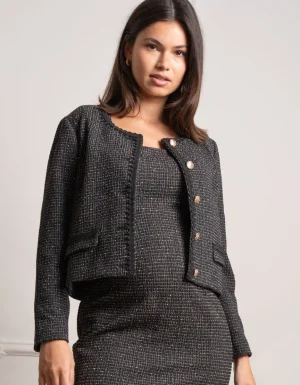 Best Sale Zwart Tweed Zwangerschapsjasje Met Stretch Vrouw Jassen En Jacks