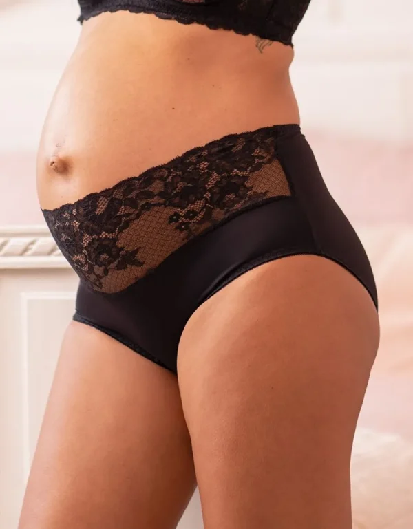 Shop Zwarte Halfhoge Zwangerschapsslip Met Kant Vrouw Lingerie En Corrigerende Kleding