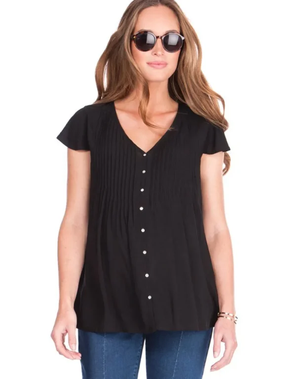 Fashion Zwarte Positieblouse Met Fladdermouwen Vrouw Topjes