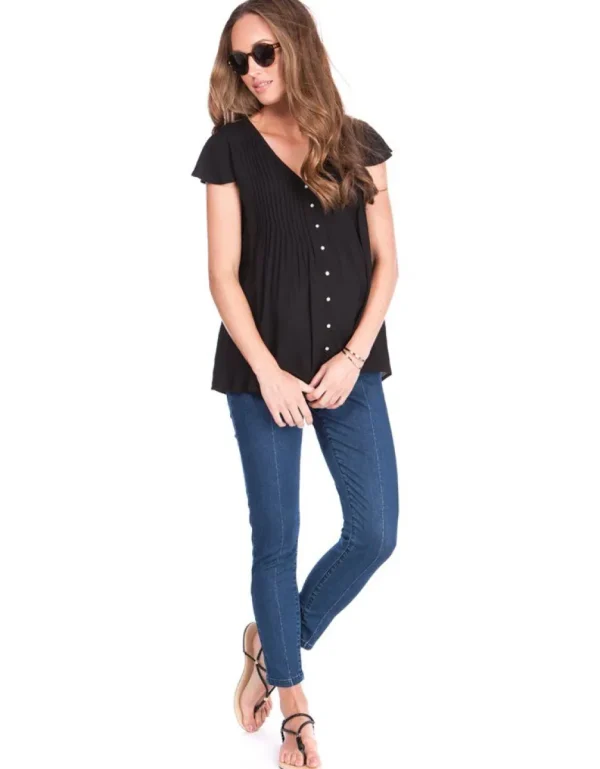 Fashion Zwarte Positieblouse Met Fladdermouwen Vrouw Topjes